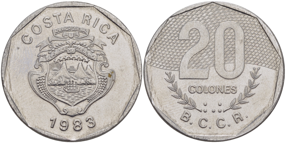 КОСТА-РИКА 20 КОЛОН 1983 v KM 216.1 нержавеющая сталь 82-132