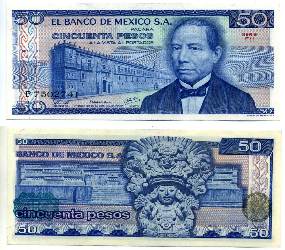 Мексика 50 песо 1978 5 июля 1978 Pick 67a бумага aUNC 2196-21-3-1