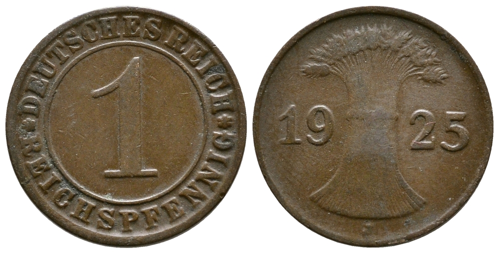 ГЕРМАНИЯ 1 РЕЙХСПФЕННИГ 1925 J KM 37, J. 313 бронза 4380-1128