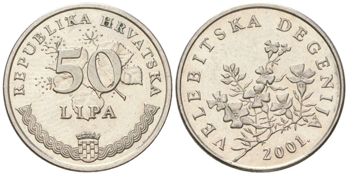 Хорватия 50 лип 2001 нечетный год KM 8 сталь плакированная никелем  UNC  105-553
