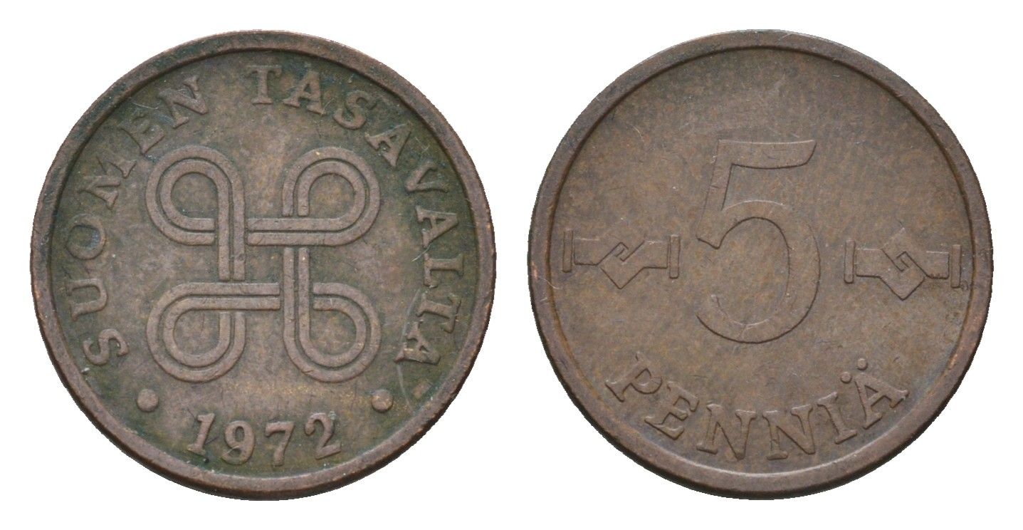 Финляндия 5 пенни 1972 KM 45 медь 4684-735