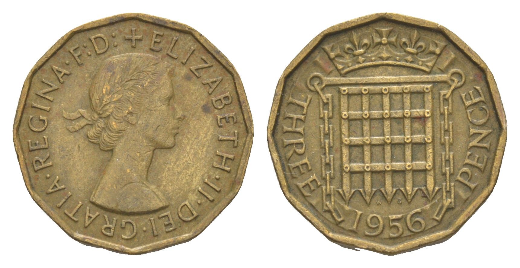 Великобритания 3 пенса 1956 Елизавета II (1952-2022) KM 900, Spink 4153 никель латунь 4571-726