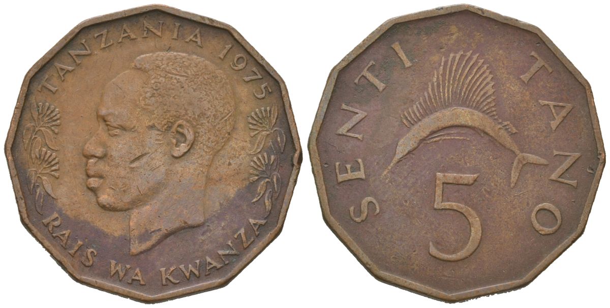 Танзания 5 центов 1975 KM 1 бронза 4577-715