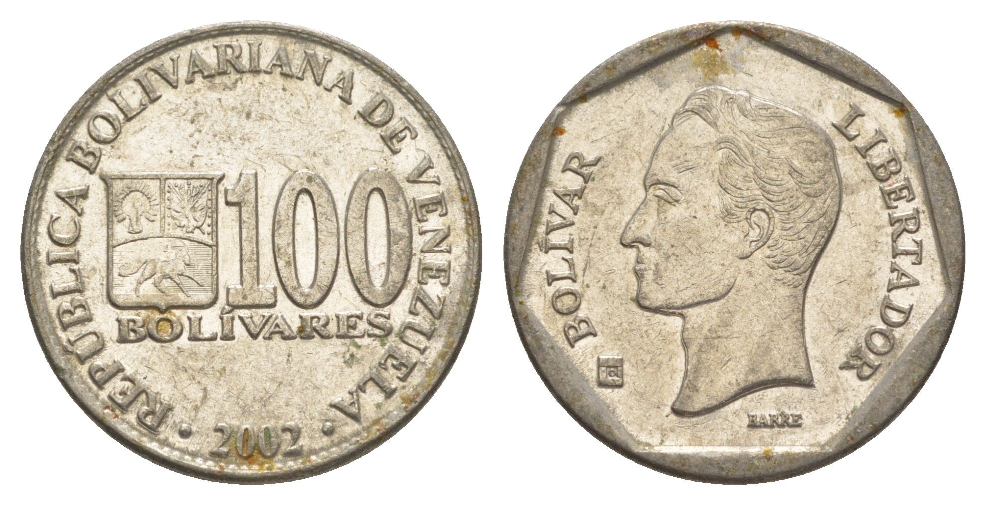 Венесуэла 100 боливаров 2002 Симон Боливар Y 83 сталь плакированная никелем 4605-127