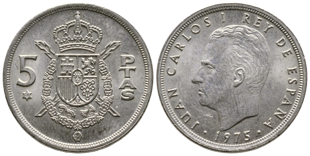 Испания 5 песет 1975 (76) Хуан Карлос I (1975-2014) KM 807 медно-никель 4610-213