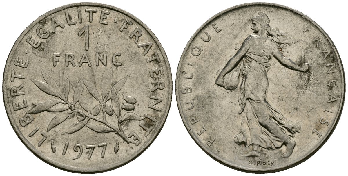 Франция 1 франк 1977 сеятель KM 925 никель 4135-855