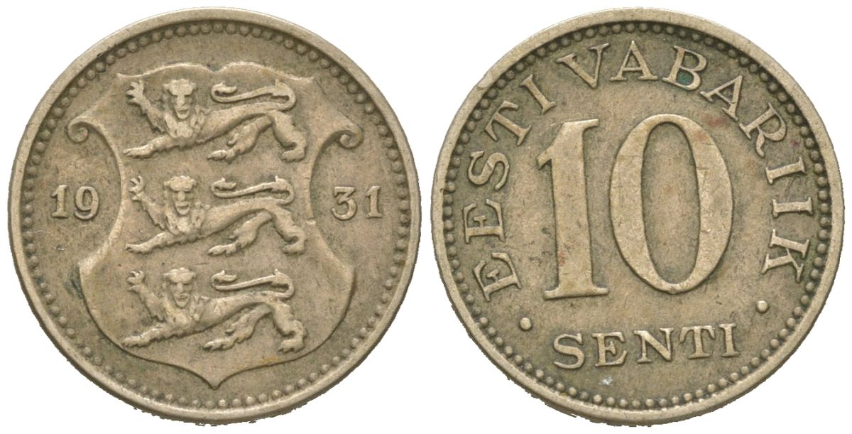 Эстония 10 центов 1931 Республика (1918-1941) KM 12 никель бронза 4615-1127