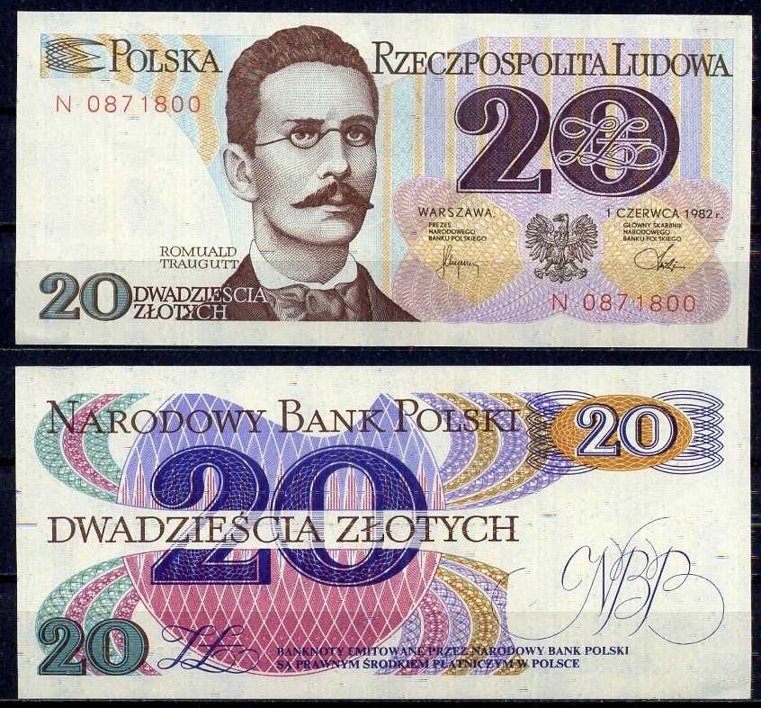 Польша 20 злотых 1982 Pick 149 a (1) бумага UNC (пресс) 8605-20-2-1