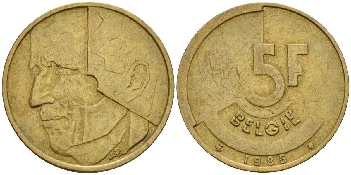 Бельгия 5 франков 1986 Belgie, Бодуэн I (1951-1993) KM 164 алюминиевая бронза 4601-226