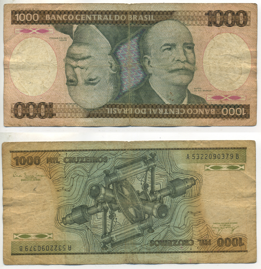 БРАЗИЛИЯ 1000 КРУЗЕЙРО 1981 ПОДПИСЬ 20, БАРАО ДО РИО БРАНКО Pick 201а бумага 6266-43-1-2