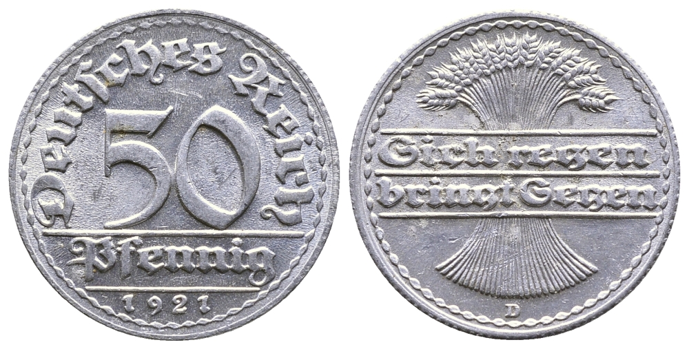 ГЕРМАНИЯ 50 ПФЕННИГОВ 1921 D KM 27, J. 301 алюминий 4380-837