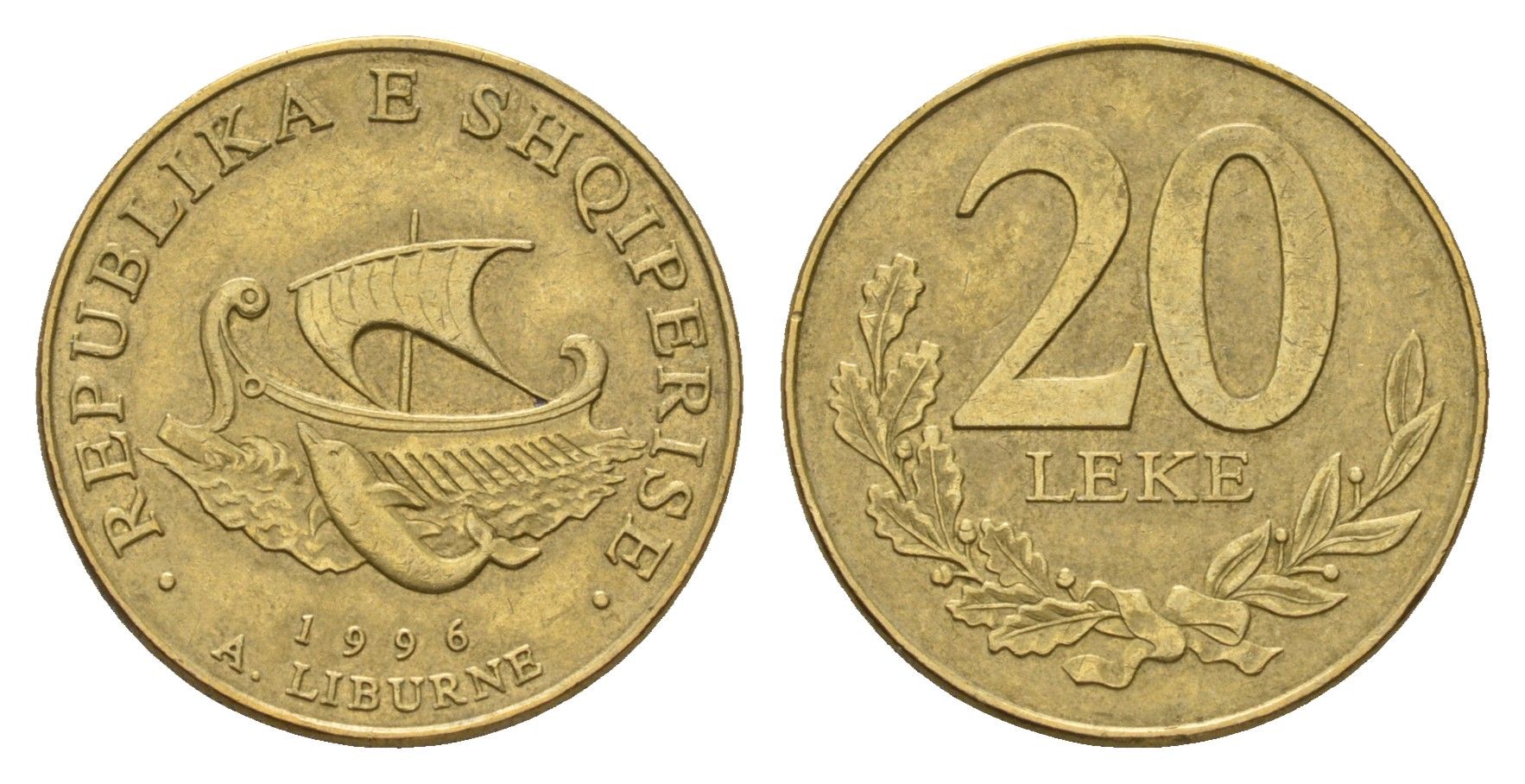 Албания 20 леков 1996 KM 78 алюминиевая бронза 3459-755