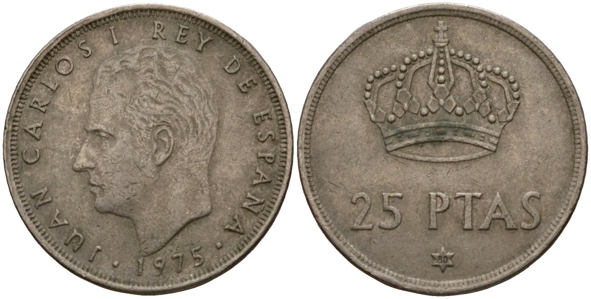 Испания 25 песет 1975 (80) Хуан Карлос I (1975-2014) KM 808 медно-никель 181-1113