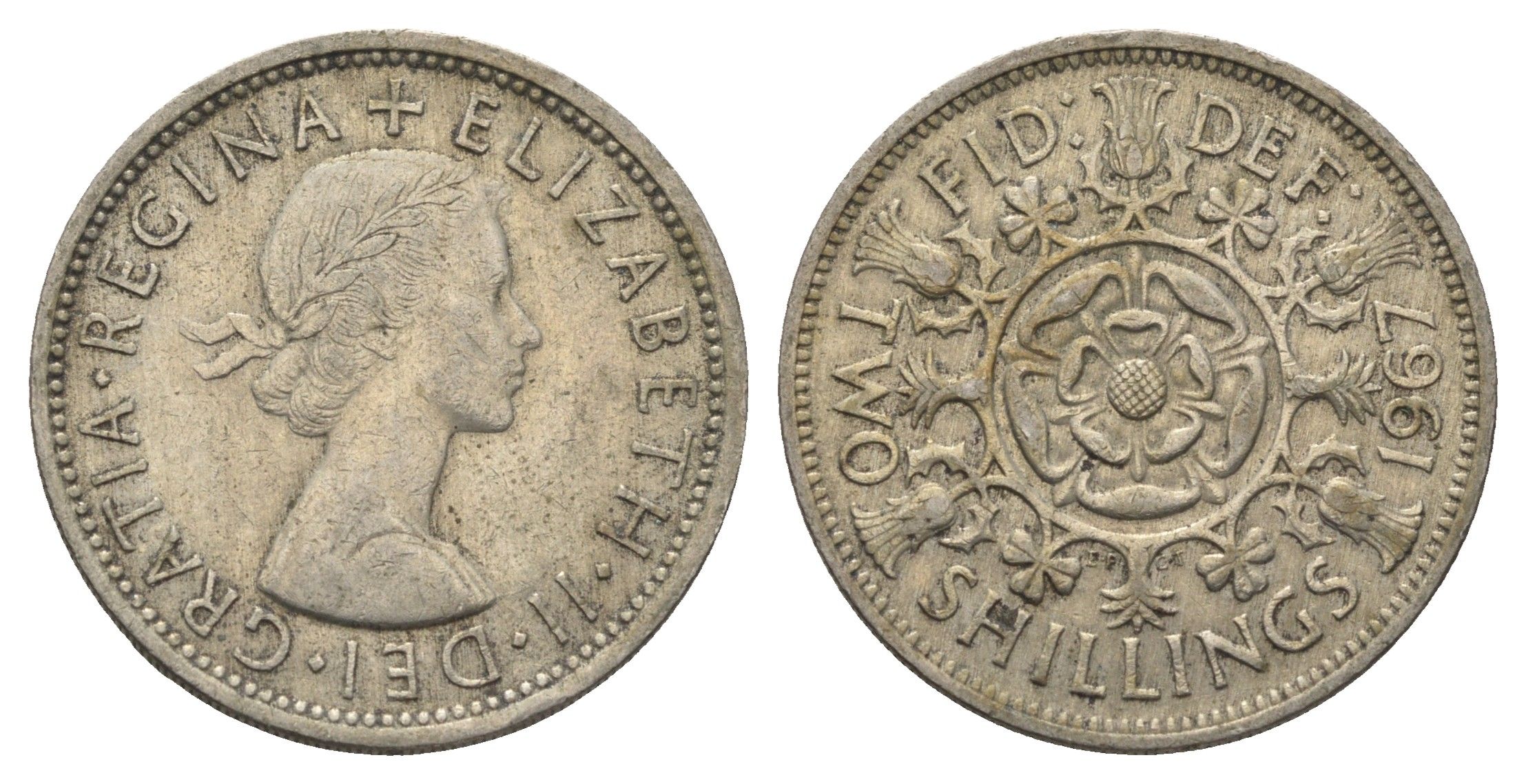 Великобритания 2 шиллинга (флорин) 1967 Елизавета II (1952-2022) KM 906, Spink 4146 медно-никель 4663-326