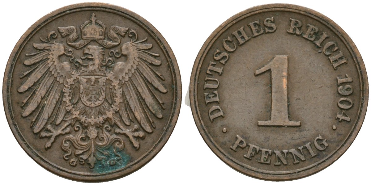 Германия 1 пфенниг 1904 G, Вильгельм II (1888-1918) KM 10, J. 10 медь 4608-229