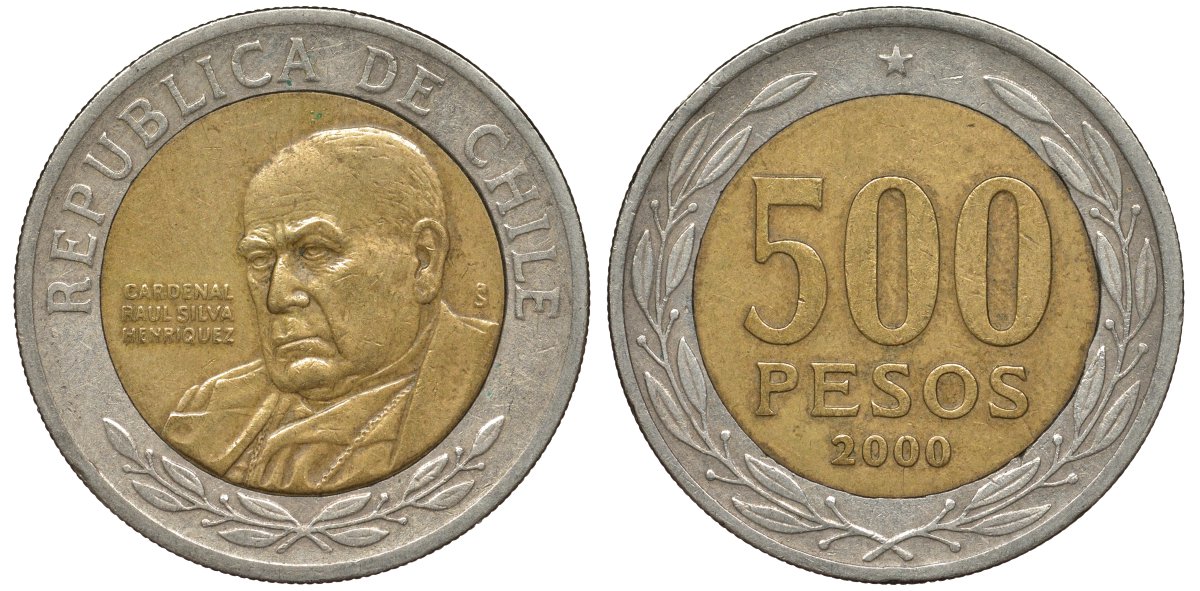 Чили 500 песо 2000 кардинал Рауль Сильва Энрикес (1907-1999) KM 235 биметалл 4681-534