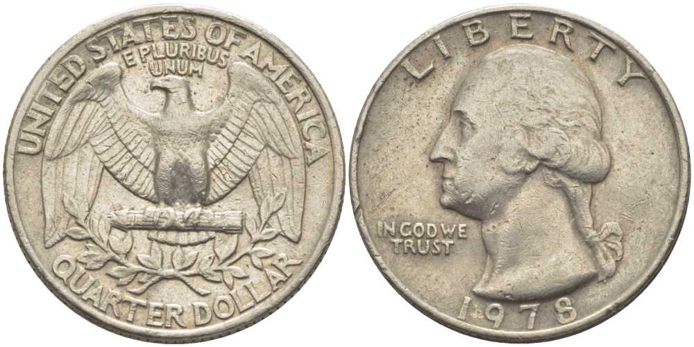 США 25 центов (квотер) 1978 Вашингтон KM A164a медь плакированная медно-никелем 117-252