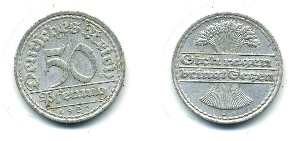 ГЕРМАНИЯ 50 ПФЕННИГОВ 1920 A KM 27, J. 301 алюминий 54-1212