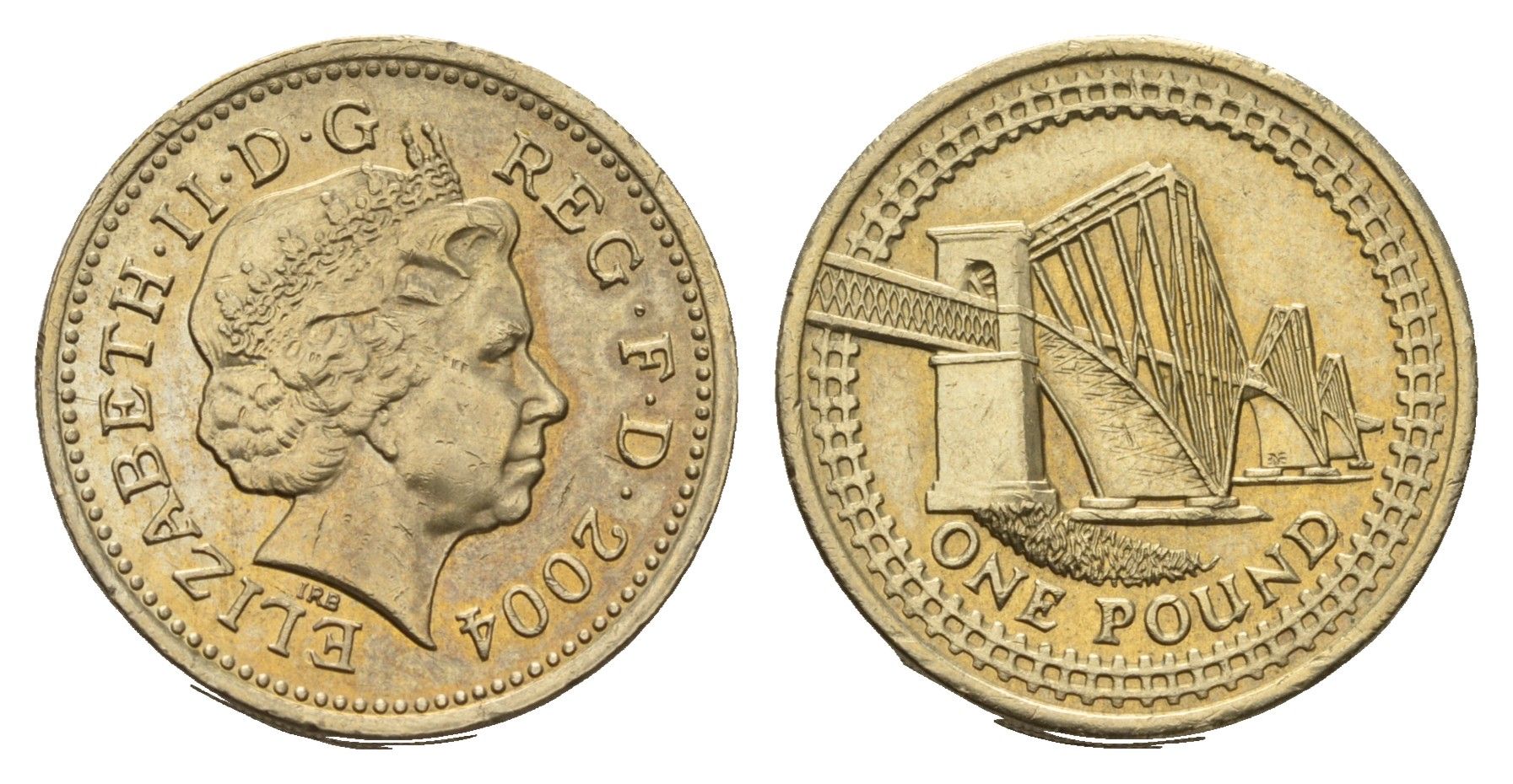 Великобритания 1 фунт 2004 Елизавета II (1952-2022), Мост Форт-Бридж в Шотландии KM 1048, Spink 4595 никель латунь aUNC 4670-1246
