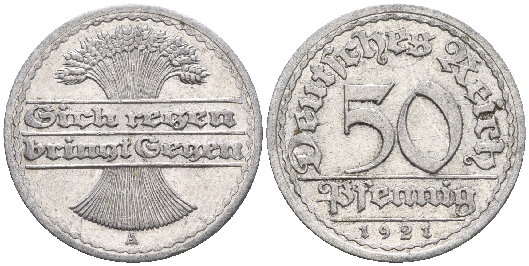 Германия 50 пфеннигов 1921 A KM 27, J. 301 алюминий 60-1125