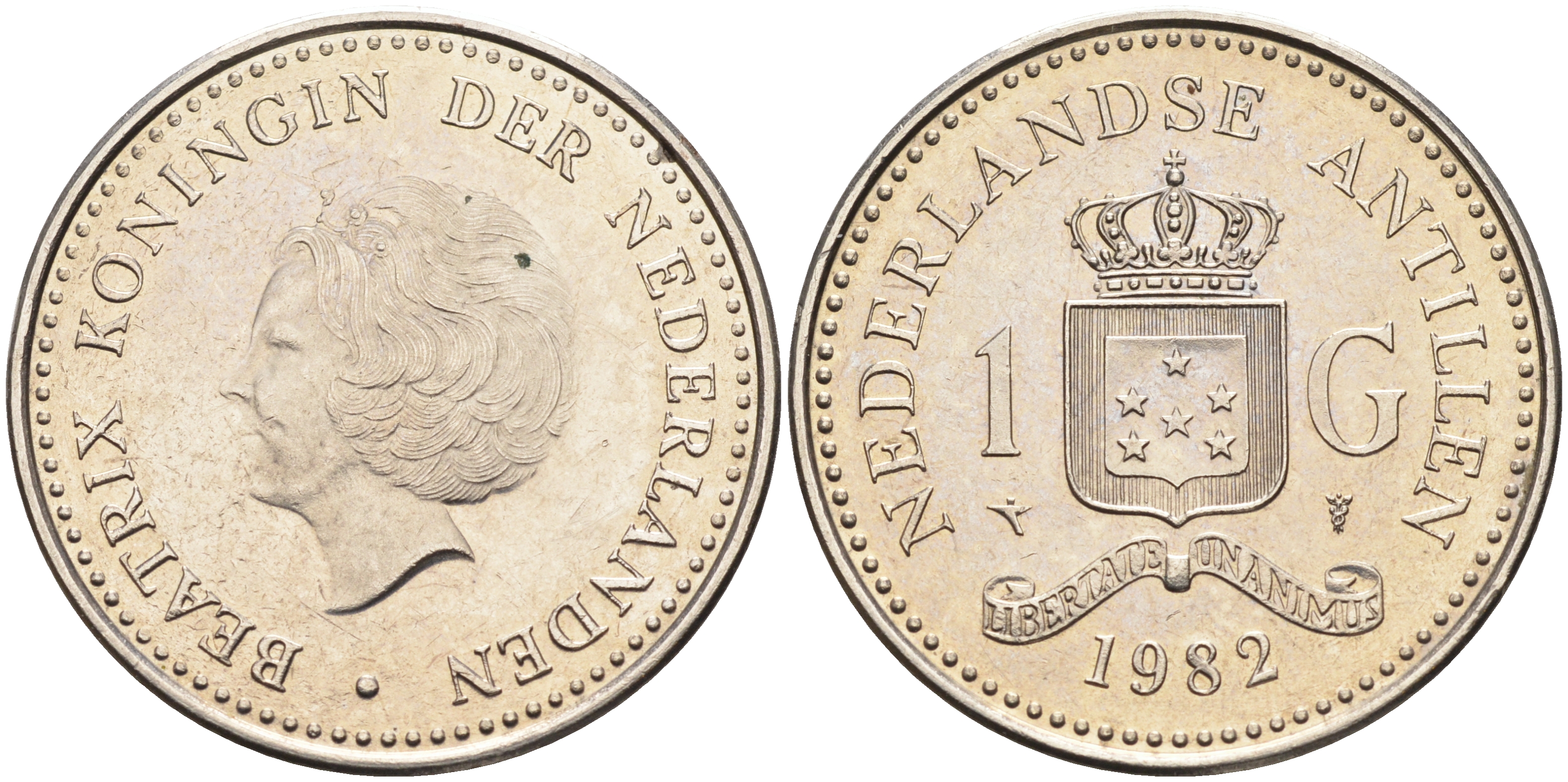 Нидерландские Антилы 1 гульден 1982 Беатрикс (1980-2013) KM 24 никель 4140-1134