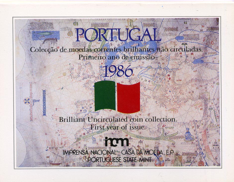 Португалия набор из 5 монет 1986 в оригинальном картонном буклете, первый год выпуска, тираж 50000 экз. KM MS7 (KM 631-634, 636) BUNC 5-4-3-26