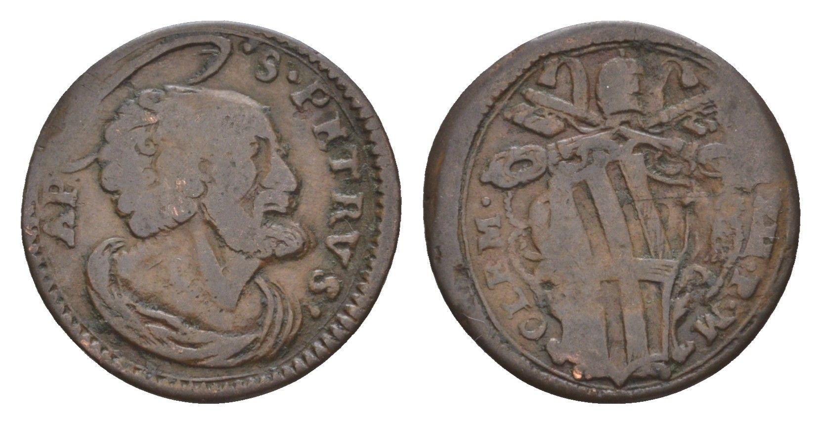 Папская Область, Губбио 1 каттрино 1730-1740 Святой Петр, Климент XII (1730-1740) медь 5010-323