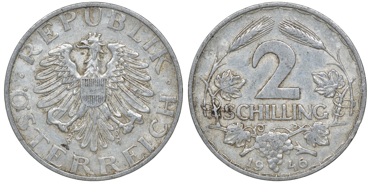 Австрия 2 шиллинга 1946 KM 2872 алюминий 4162-136