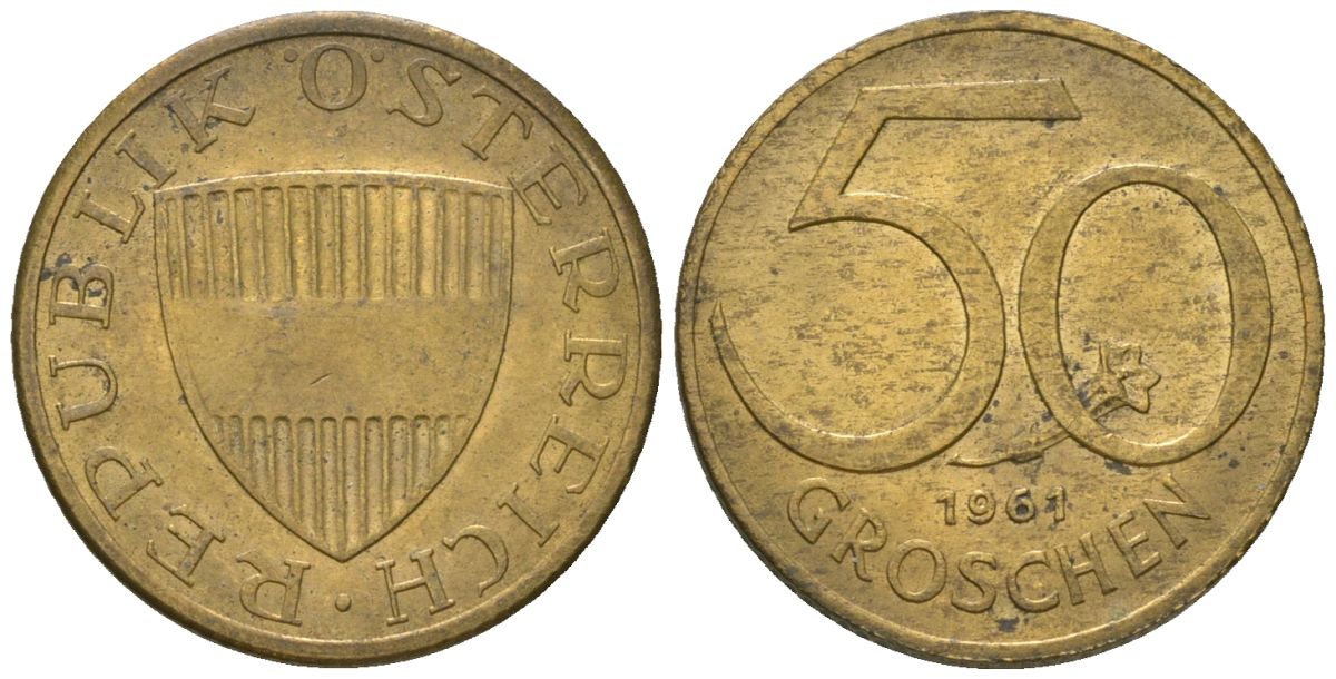 Австрия 50 грошей 1961 KM 2885 алюминиевая бронза 4589-113