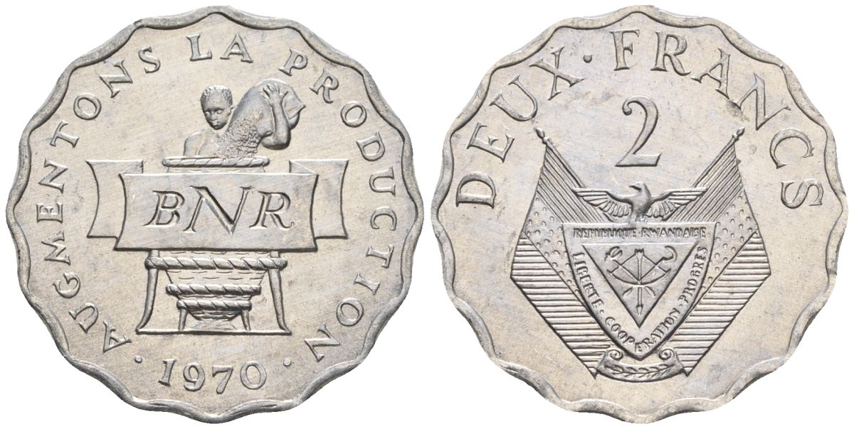 Руанда 2 франка 1970 FAO KM 10 алюминий  UNC  4610-415