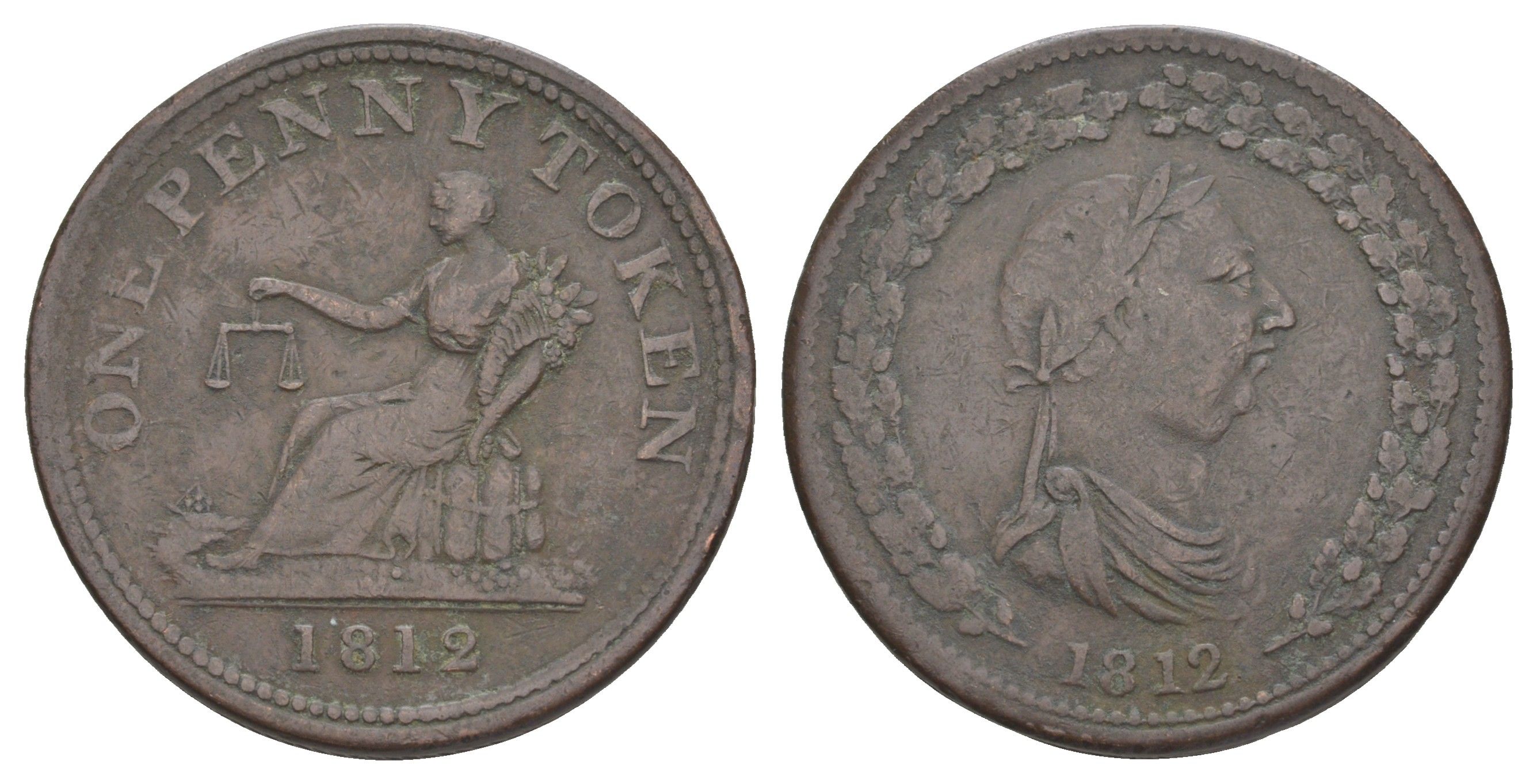 Нижняя Канада 1 пенни 1812 токен, Томас Халлидей, рубчатый гурт Withers 1393 медь 3711-444