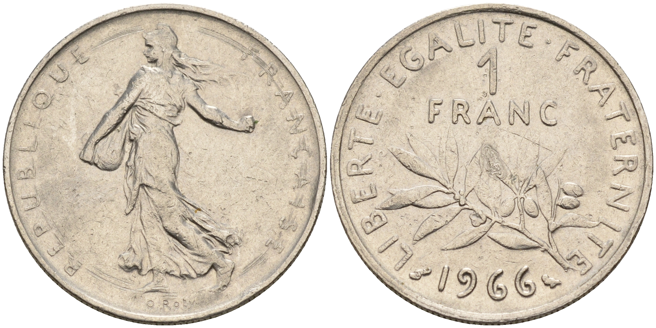 Франция 1 франк 1966 сеятель KM 925.1 никель      4603-121