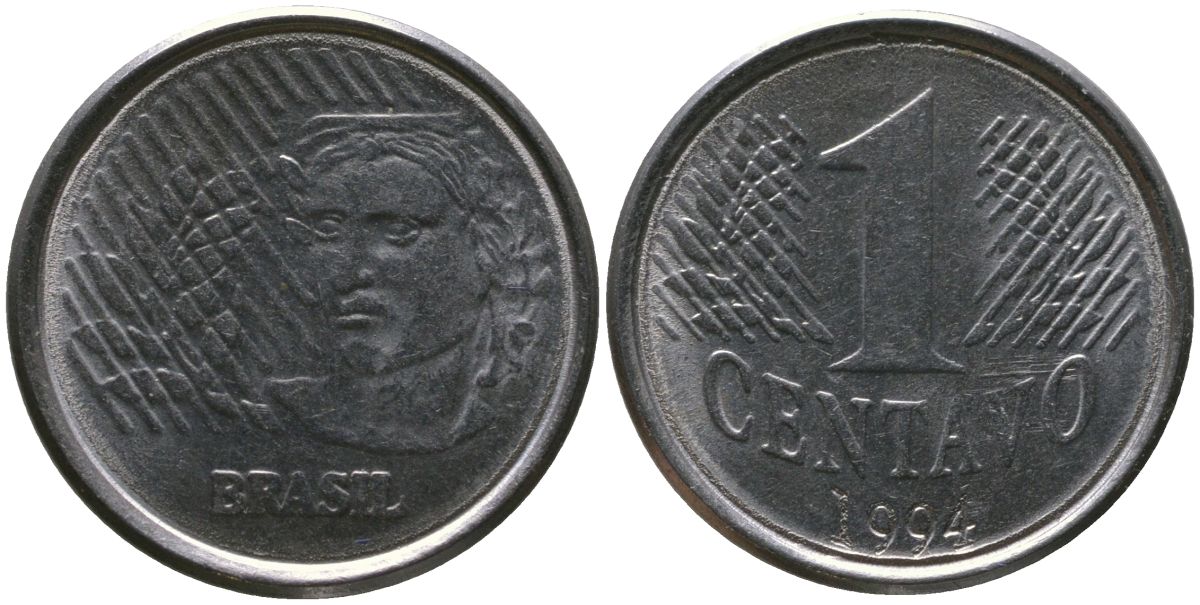 Бразилия 1 сентаво 1994 KM 631, Schon 140, Bentes?772 нержавеющая сталь 4567-1111