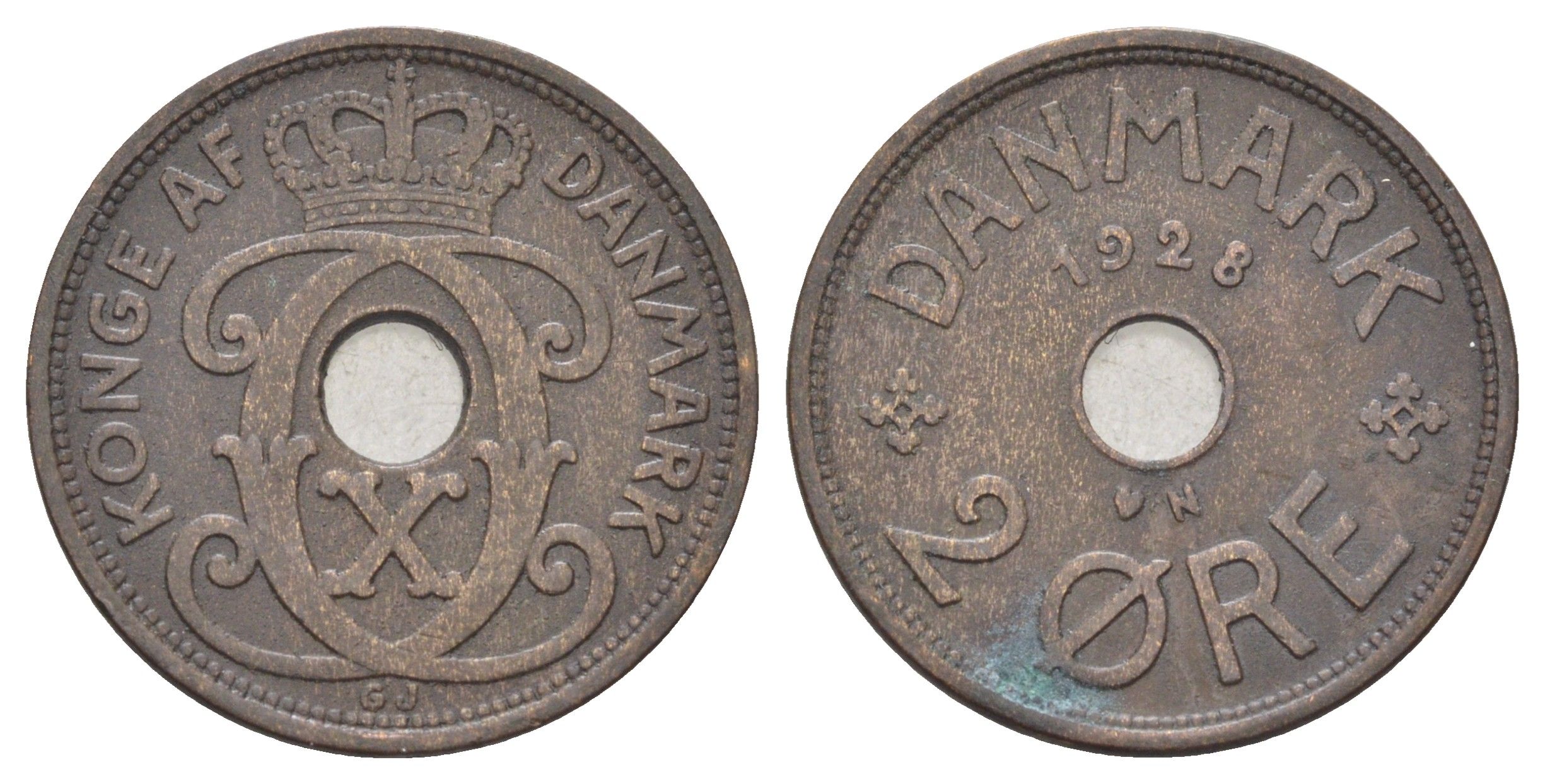Дания 2 эре 1928 N, Кристиан X (1912-1947) KM 827 бронза 4701-658