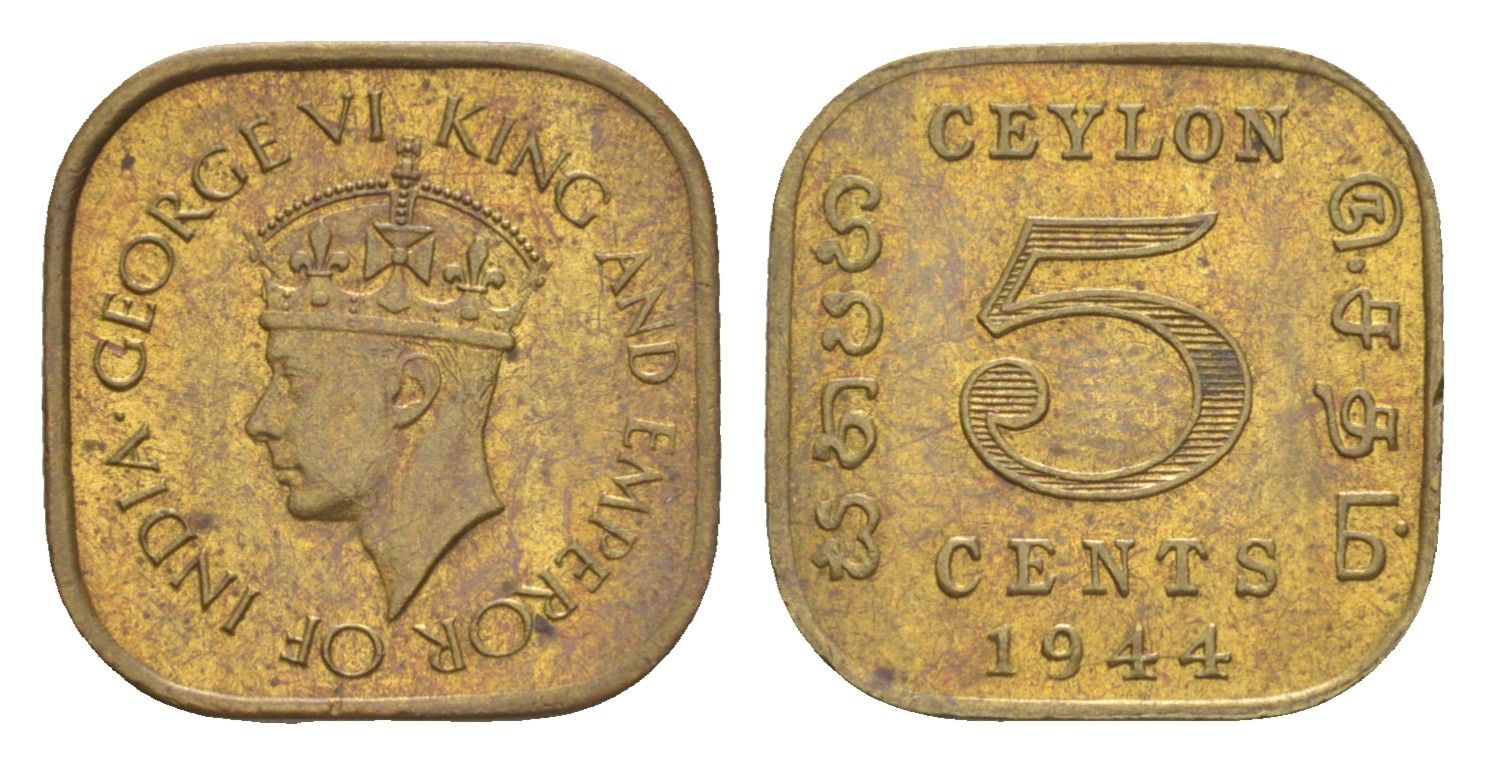 Цейлон 5 центов 1944 KM 113.2 никель латунь UNC 1516-132