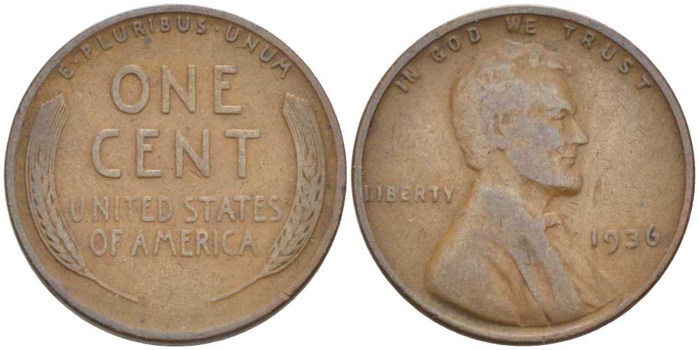 США 1 ЦЕНТ 1936 ЛИНКОЛЬН KM 132 бронза 3309-432