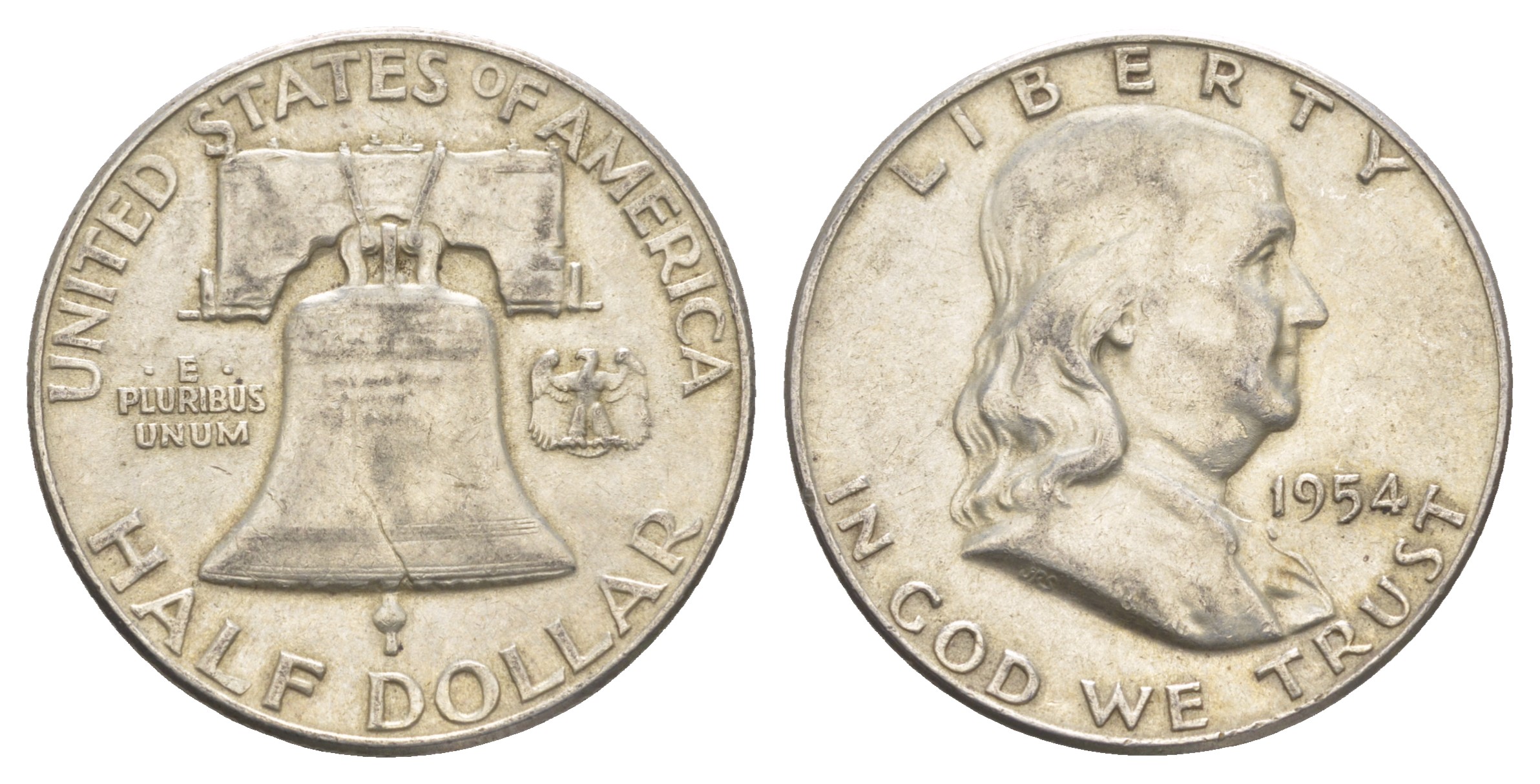 США 1/2 доллара (50 центов) 1954 Бенджамин Франклин, колокол KM 199 серебро    4653-112