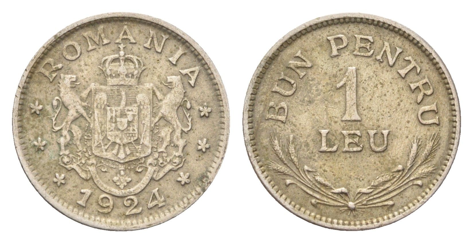Румыния 1 лей 1924 Фердинанд I (1914-1927) KM 46 медно-никель 4705-767