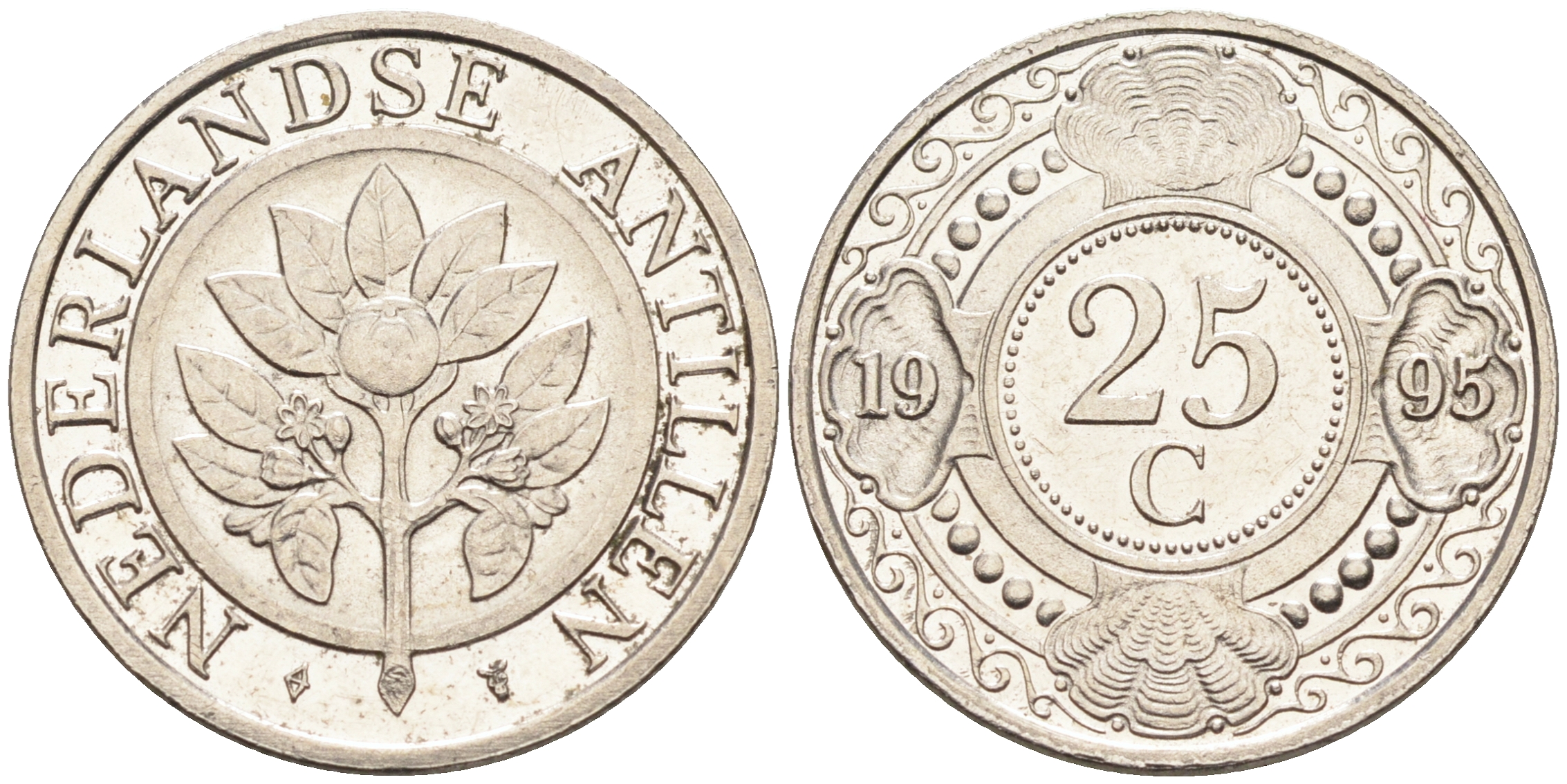 Нидерландские Антилы 25 центов 1995 Беатрикс (1980-2013) KM 35 сталь плакированная никелем 4169-425