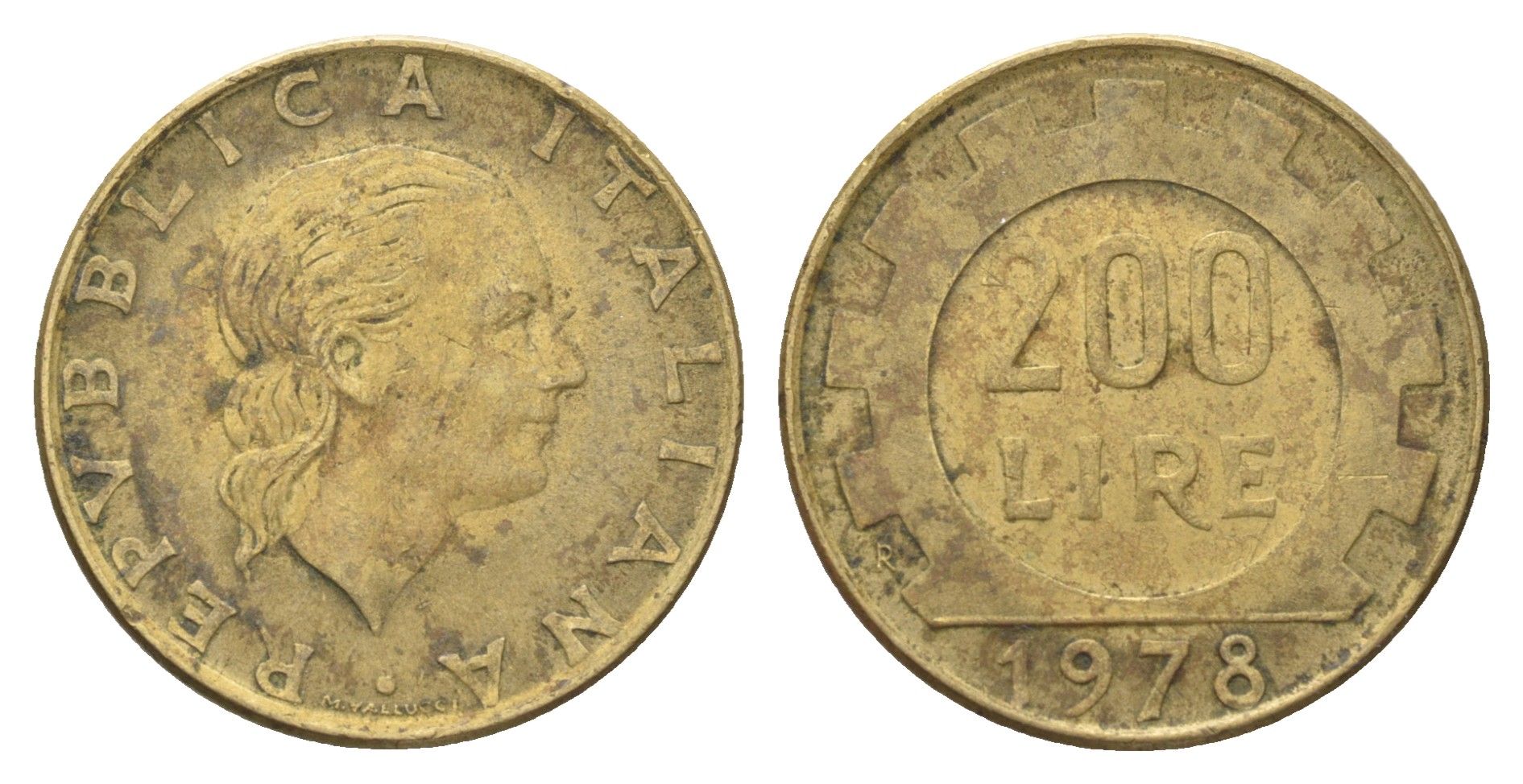 Италия 200 лир 1978 R, шестерня KM 105 алюминиевая бронза 4704-831