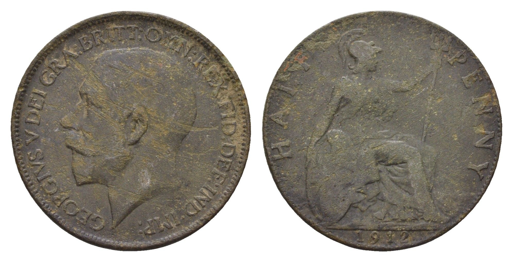 Великобритания 1/2 пенни 1912 Георг V (1910-1936) KM 809, Spink 4056 бронза 4699-413