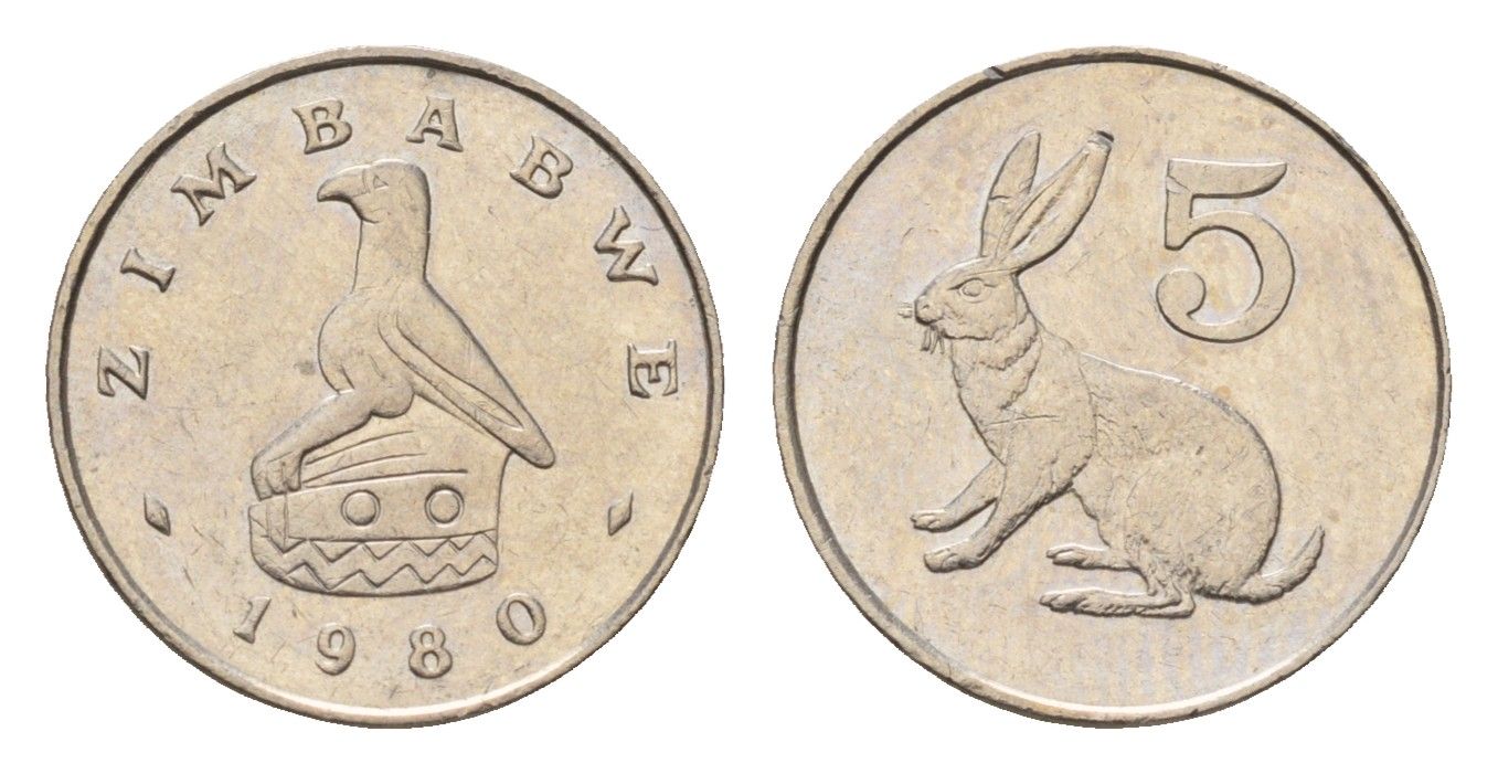 Зимбабве 5 центов 1980 рыжий кролик KM 2 медно-никель 4682-624