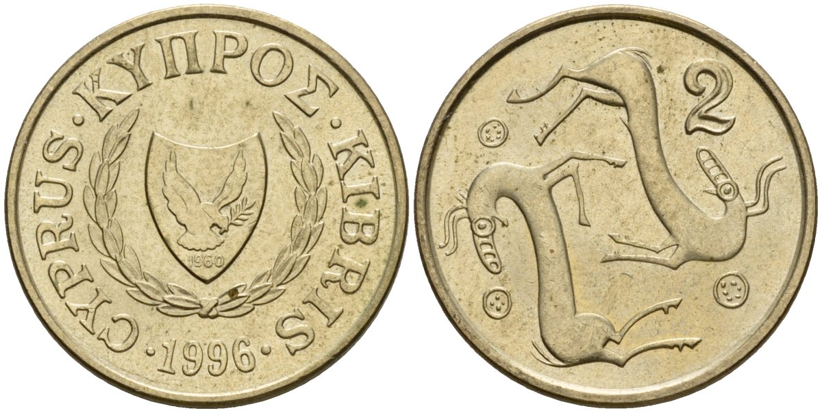 Кипр 2 цента 1996 KM 54.3 никель латунь 4606-227