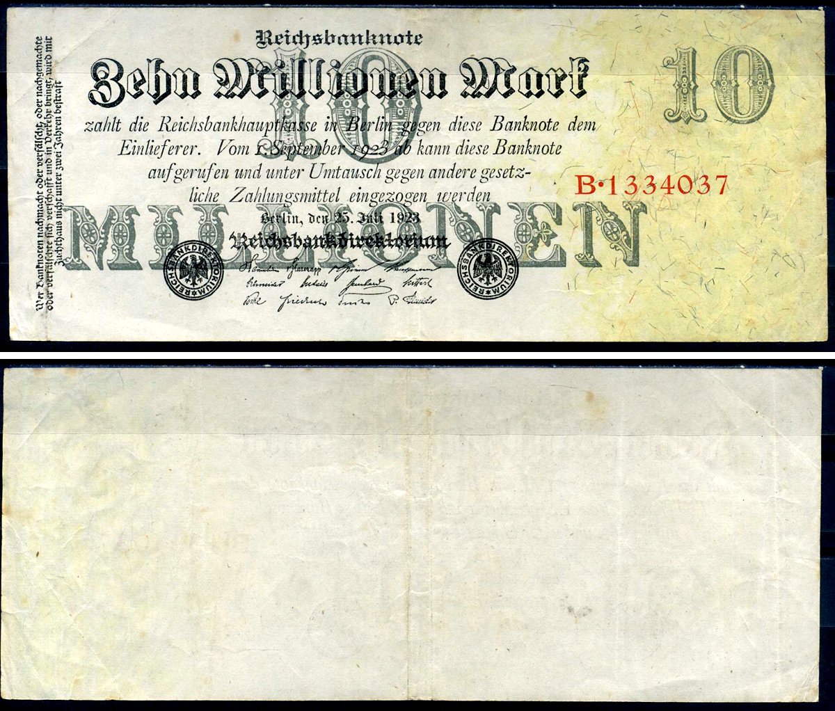 Германия 10000000 марок 1923 25 июля 1923 Pick 96 бумага 7553-24-1-2