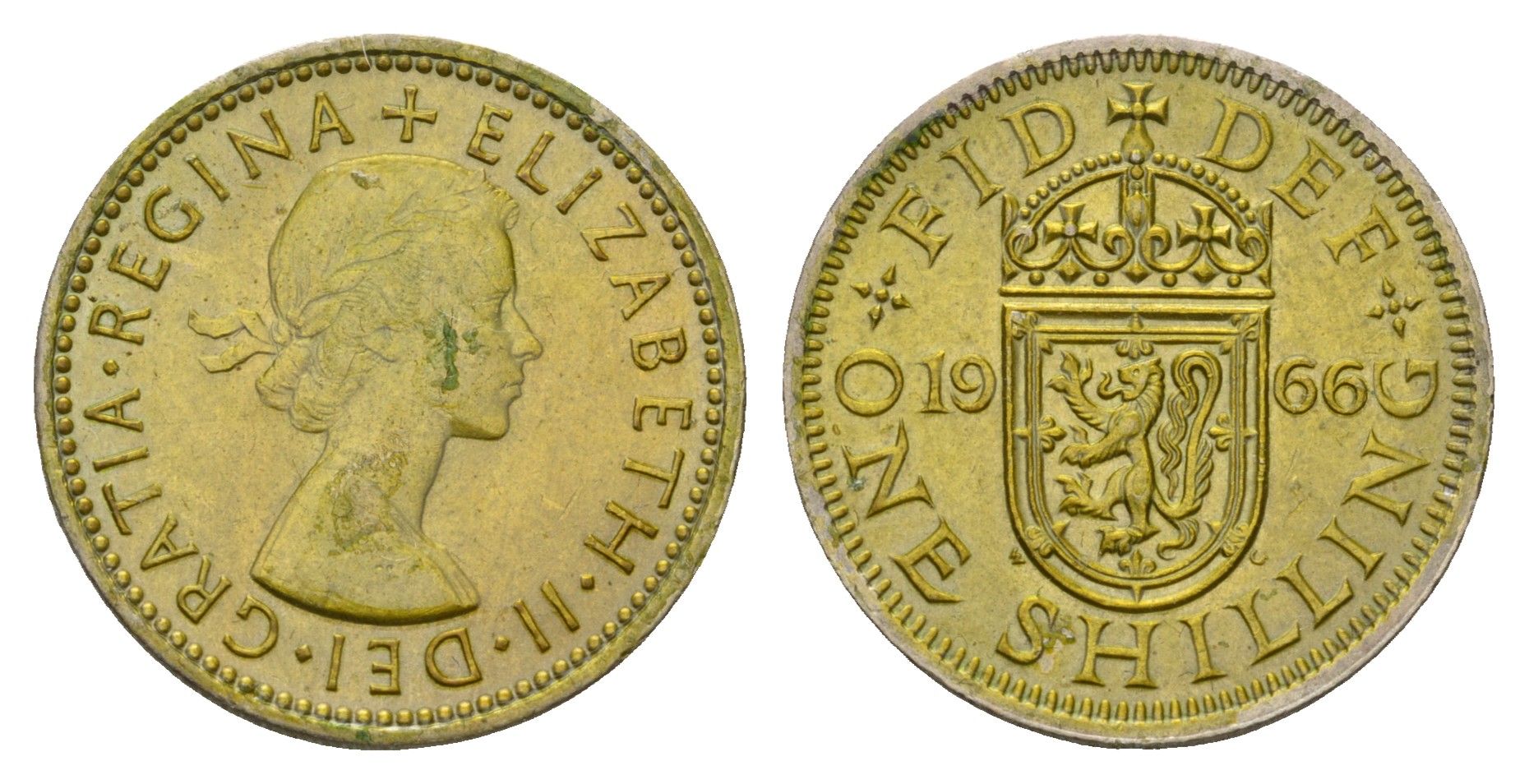 Великобритания 1 шиллинг 1966 Елизавета II (1952-2022), Шотландский герб KM 905, Spink 4148 медно-никель 4177-612