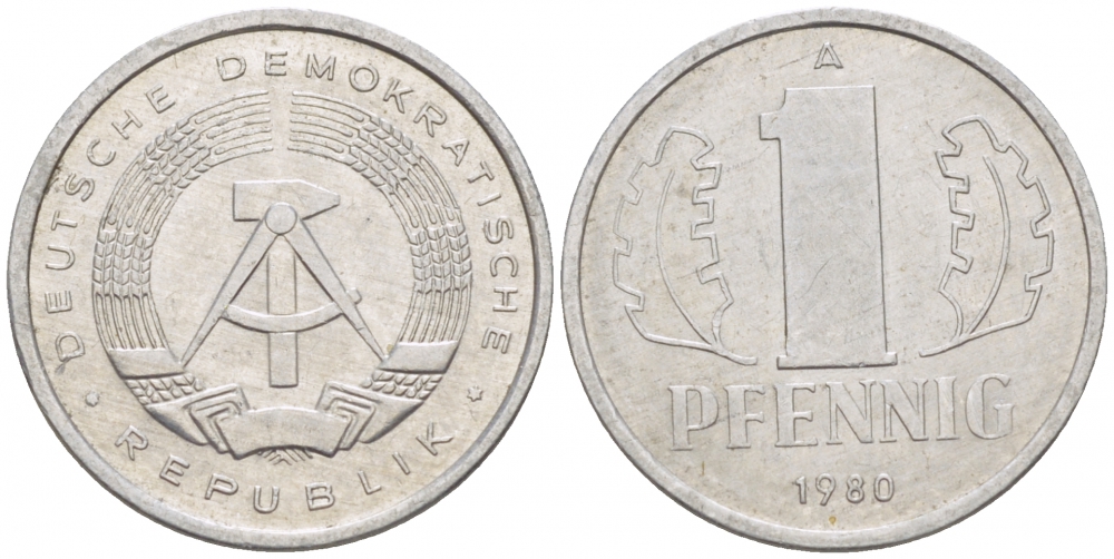 ГДР 1 ПФЕННИГ 1980 А KM алюминий 105-852