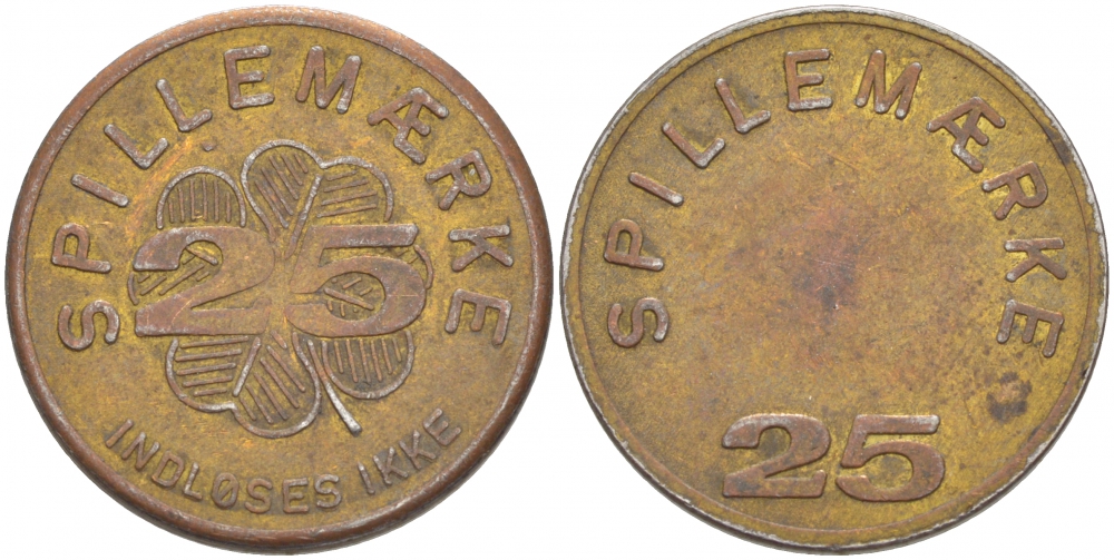 ДАНИЯ ЖЕТОН ИГРОВОЙ ND ЯРМАРКА РАЗВЛЕЧЕНИЙ 25, SPILLENMAERKE, indloses ikke желтый металл 4544-931