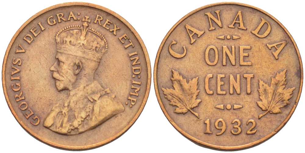 Канада 1 цент 1932 Георг V (1910-1936) KM 28 бронза 206-238