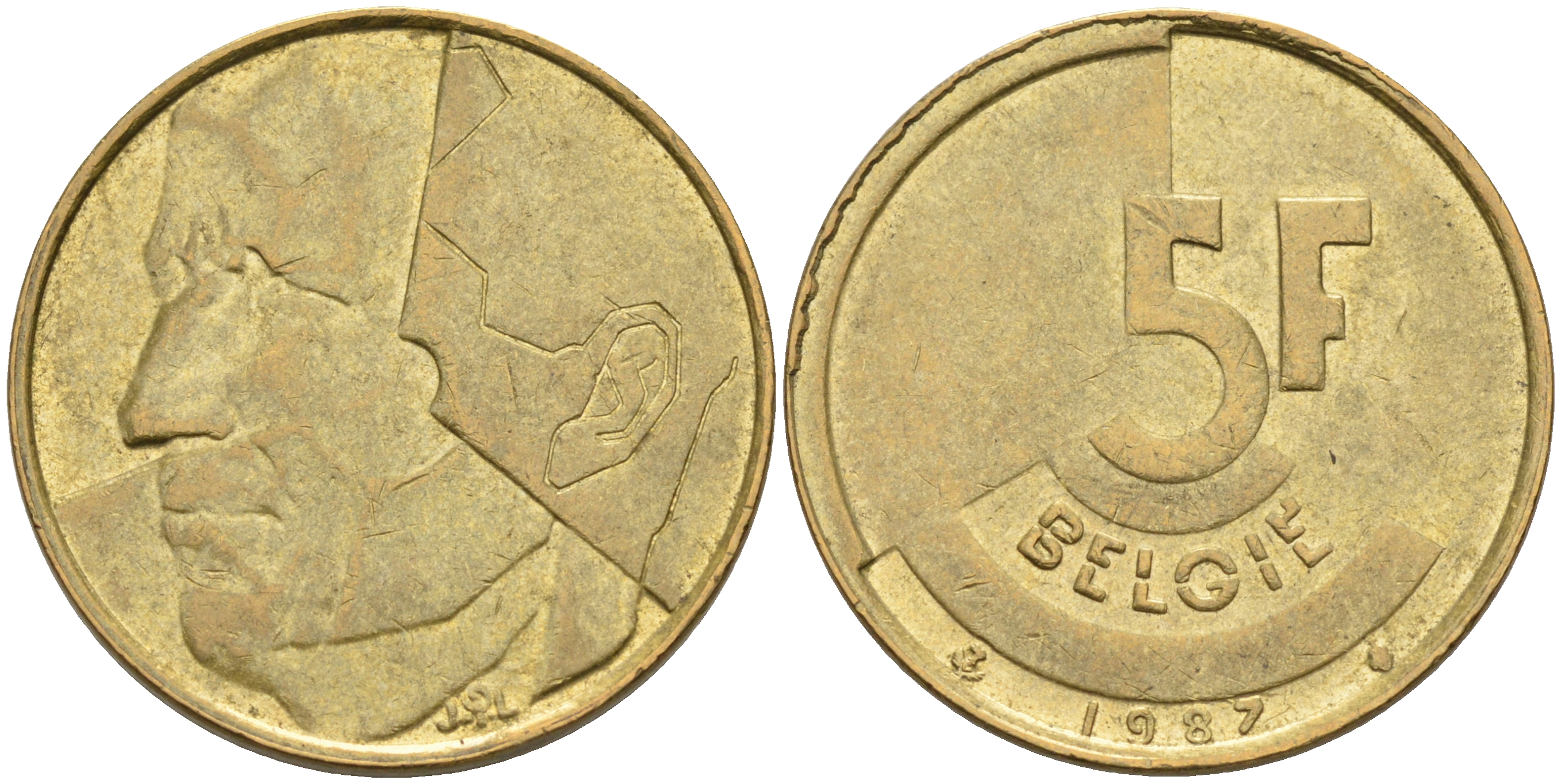 Бельгия 5 франков 1987 Belgie  KM 164 алюминиевая бронза    4595-543