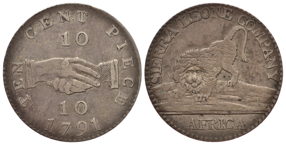 Сьерра-Леоне 10 центов 1791 рукопожатие, лев KM 3 серебро 00-812-41